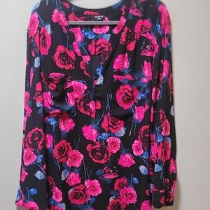 Torrid Black and Pink Graphic Long Sleeve Blouse